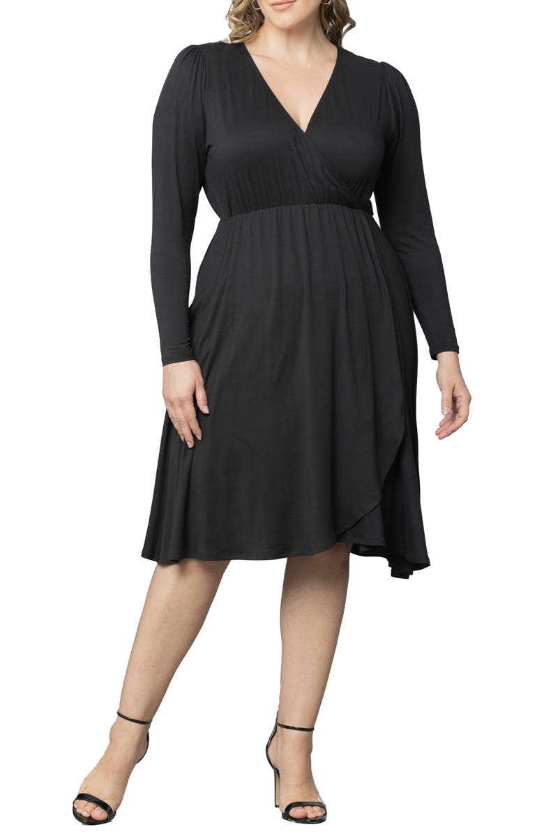 Kiyonna Aster Long Sleeve Faux Wrap Dress, Main, color,