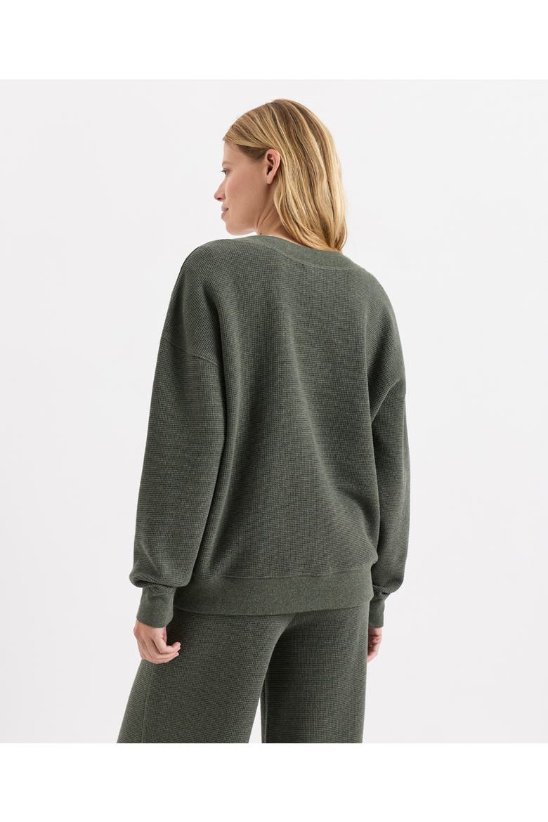 Organic Cotton Luxe Waffle V-neck Top, Alternate, color, Dusted Green Heather