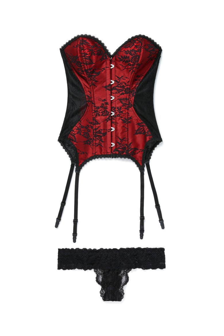 Jasmine Boned Corset & Thong Set, Alternate, color, Black