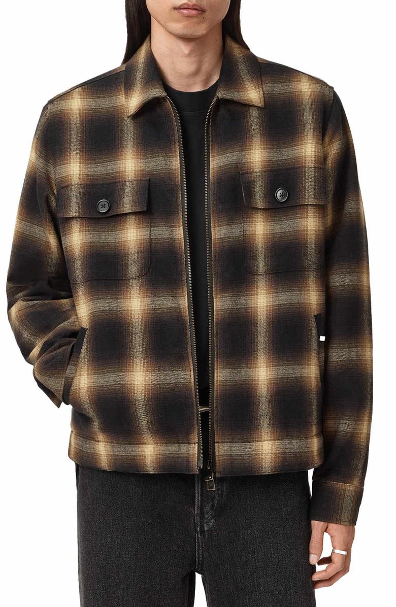 AllSaints Mathers Plaid Zip Jacket, Alternate, color, Trail Brown