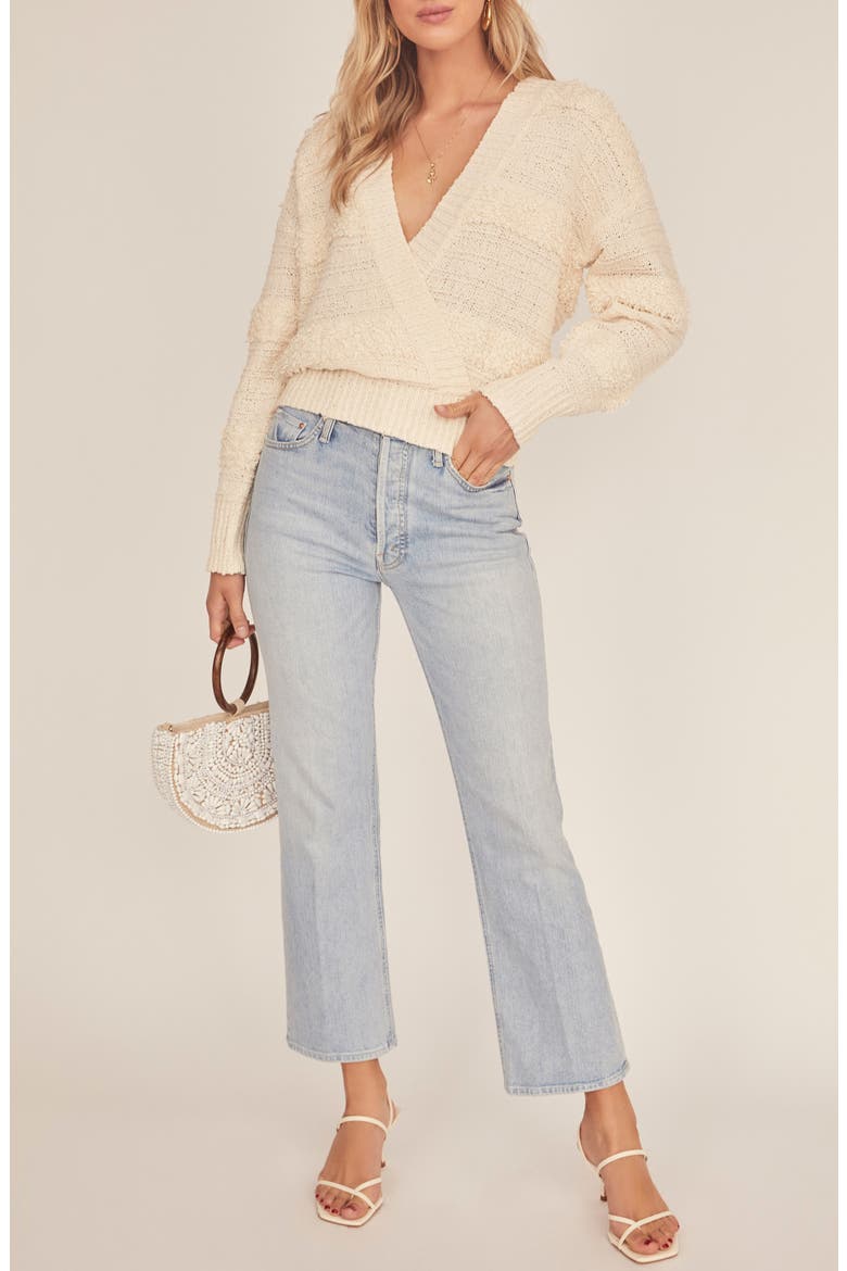 Madeline Wrap Front Mix Stitch Sweater, Alternate, color, IVORY