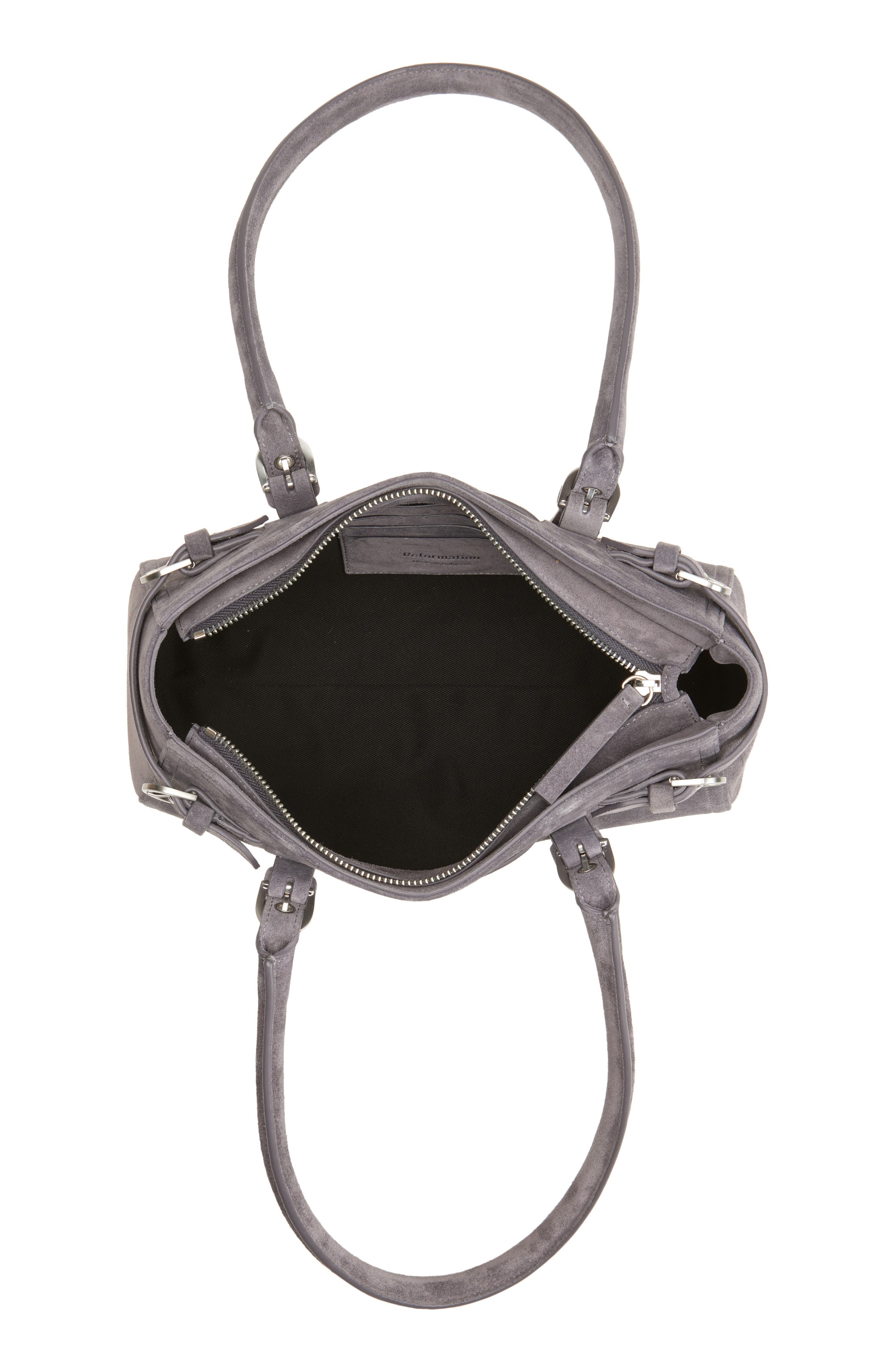 Reformation Dominique Leather Shoulder Bag, Alternate, color, Gunmetal Suede