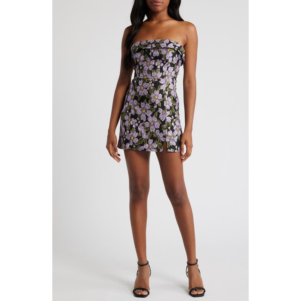 Lulus Darling Sensation Black Floral Jacquard Strapless Mini Dress