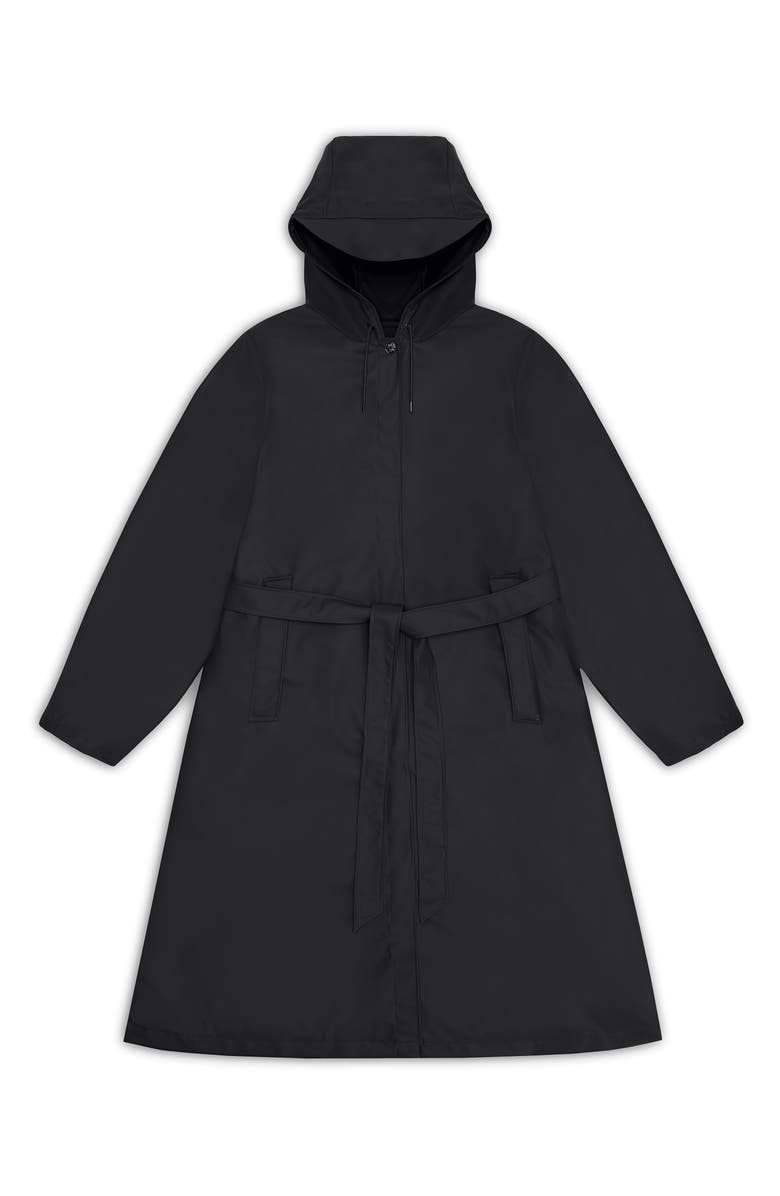 Rains Waterproof A-Line Long Raincoat, Alternate, color, 01 Black