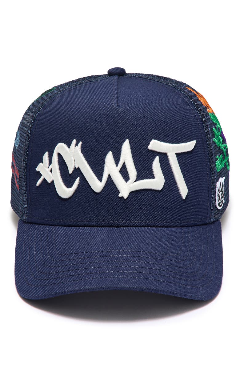 Cult of Individuality Graffiti Logo Trucker Hat, Alternate, color, Midnight Blue