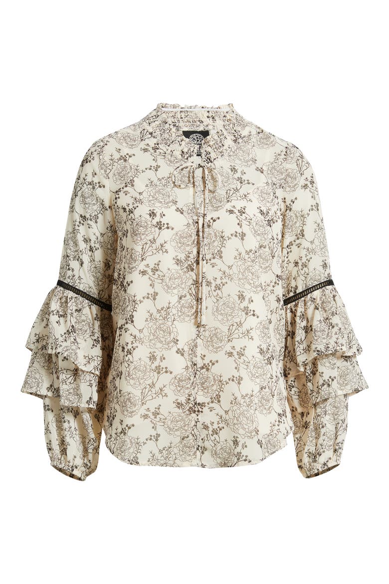 Tiered Ruffle Sleeve Top, Alternate, color, OATMEAL/ BROWN FLORAL