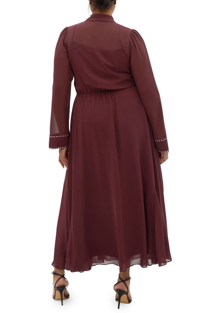 City Chic Kara Long Sleeve A-Line Dress, Alternate, color, Chocolate Cherry