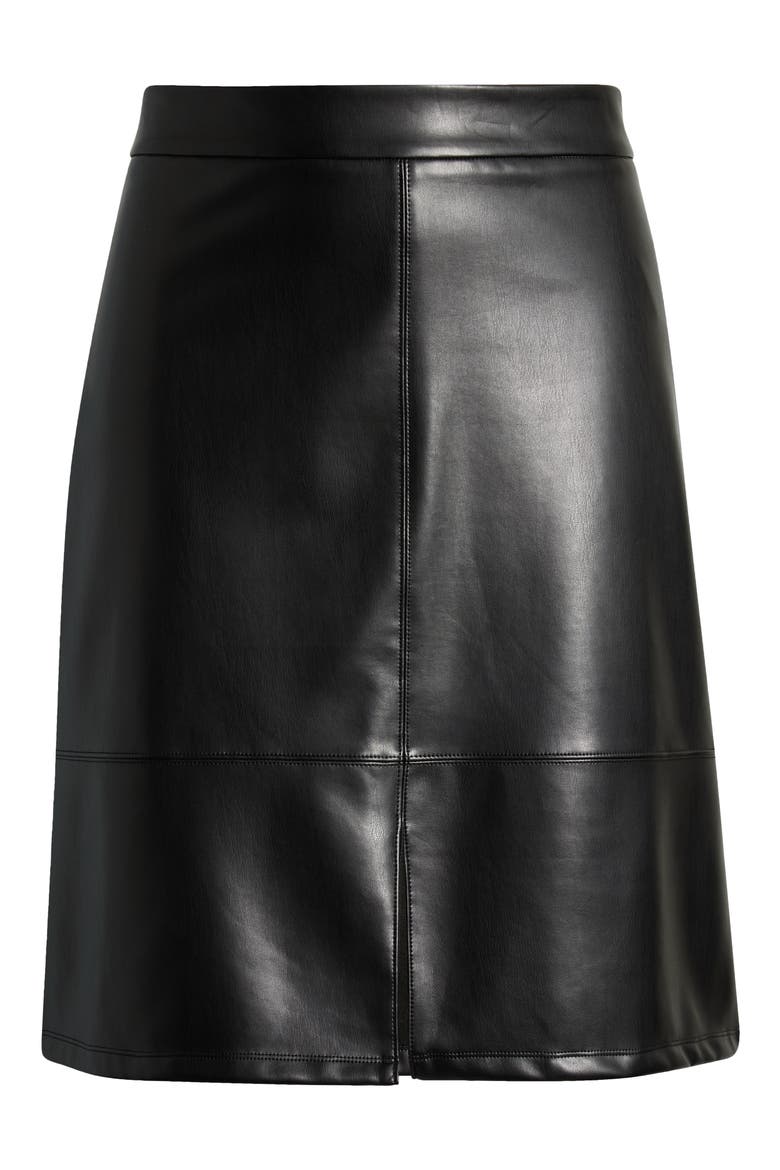 Faux Leather A-Line Skirt, Alternate, color, BLACK
