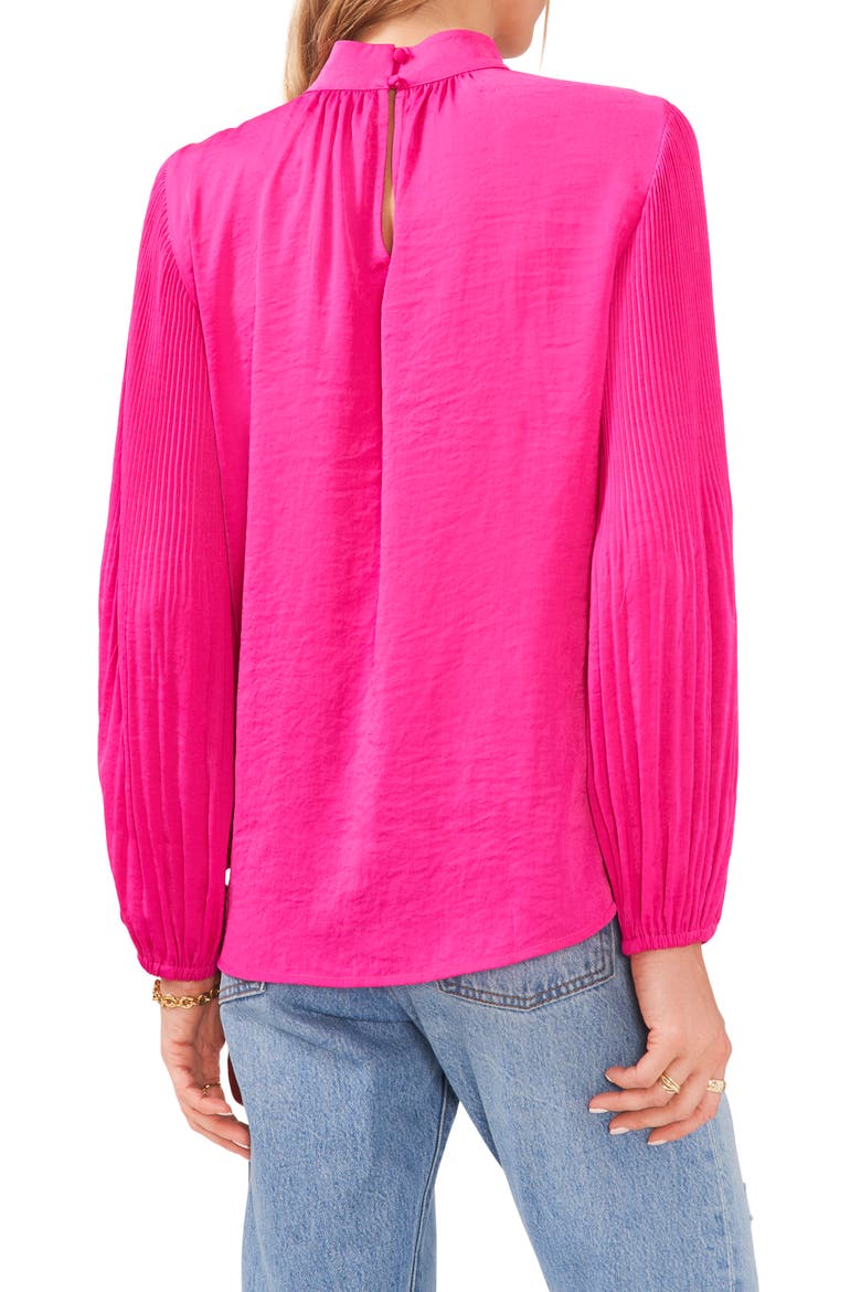 Pleated Long Sleeve Mock Neck Blouse, Alternate, color, POMEGRANTE PINK