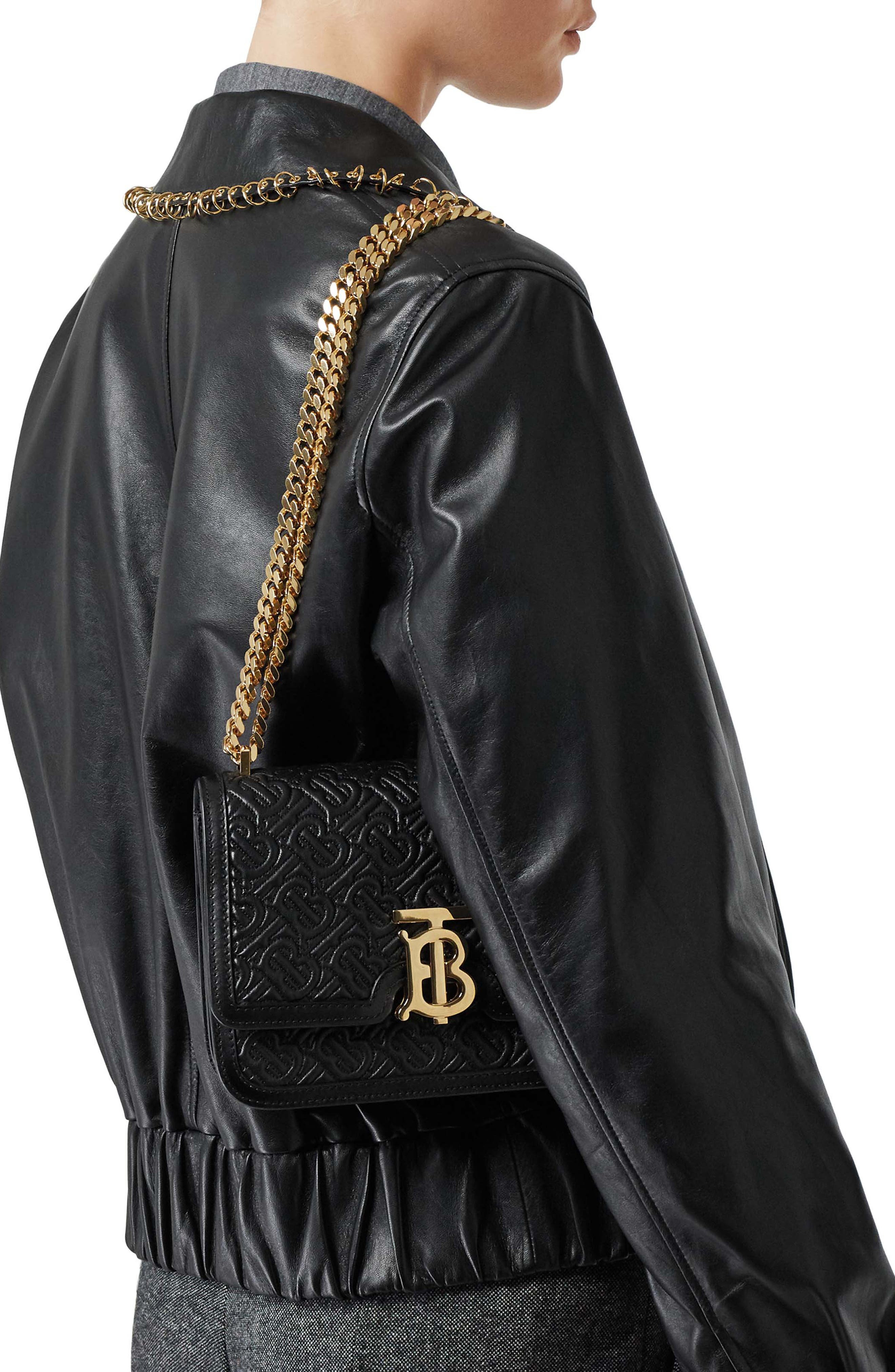 Small TB Monogram Quilted Lambskin Bag, Alternate, color, BLACK
