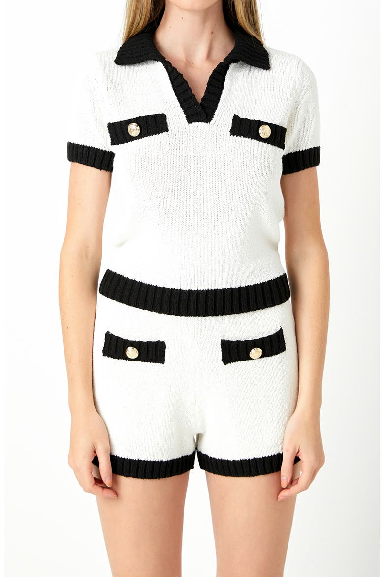 Contrast Detail Short Sleeve Sweater, Alternate, color, IVORY/ BLACK