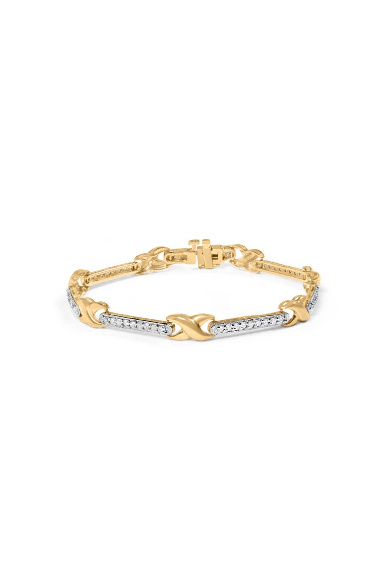 10K Yellow Gold 1.00 Cttw Pave Set Diamond Bar and X-Link Bracelet, Main, color, Yellow