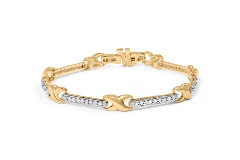 10K Yellow Gold 1.00 Cttw Pave Set Diamond Bar and X-Link Bracelet