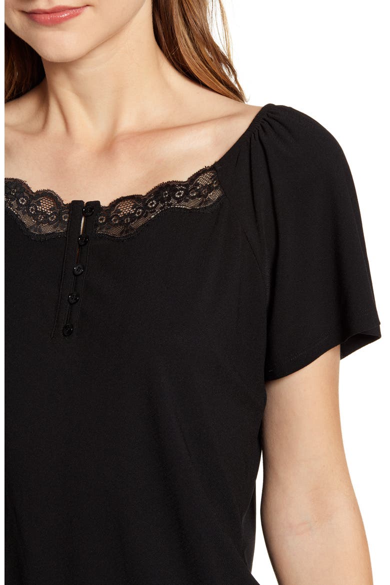 Lace Trim Knit Top, Alternate, color, RICH BLACK