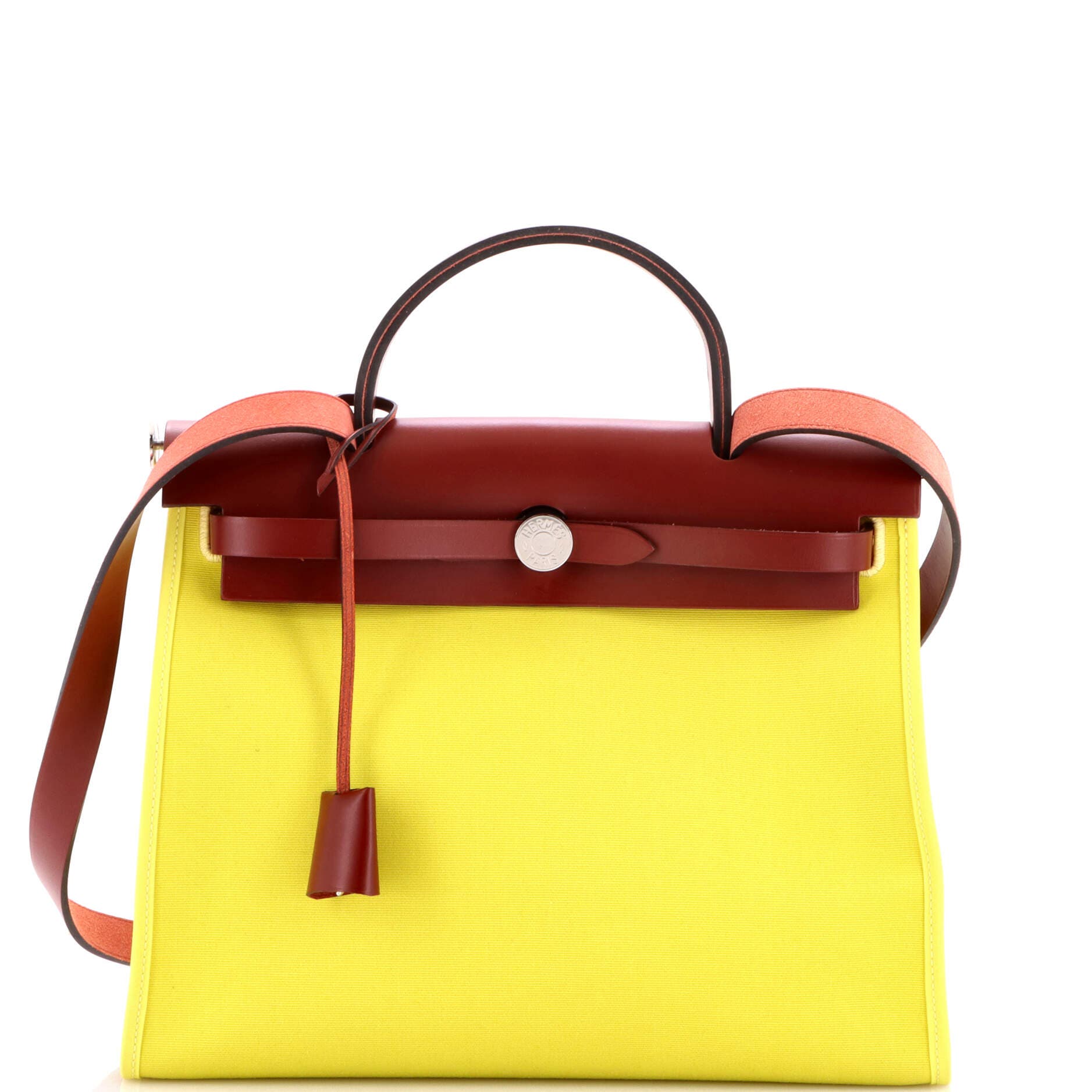 Pre-Owned Hermes Herbag Zip Leather and Toile 31, Main, color, Lime