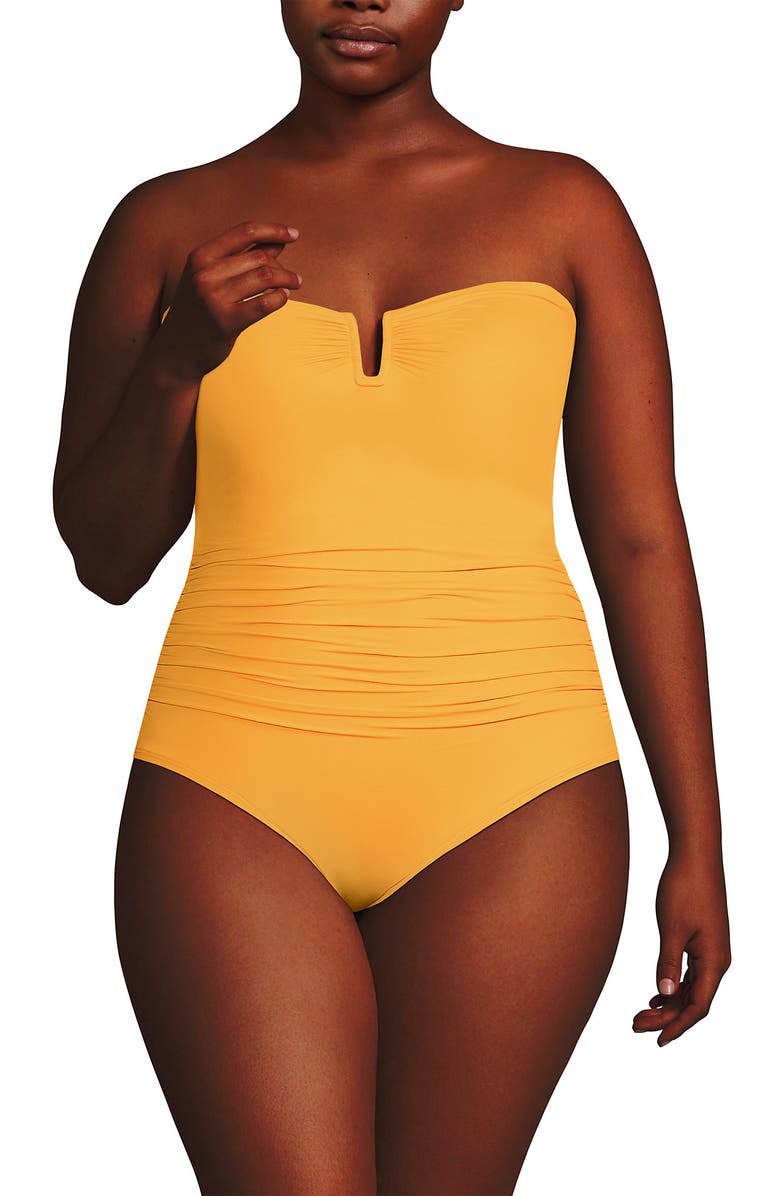 Lands' End Plus Size Slender Suit U-Wire Bandeau One Piece Swimsuit, Alternate, color, Sweet Mango