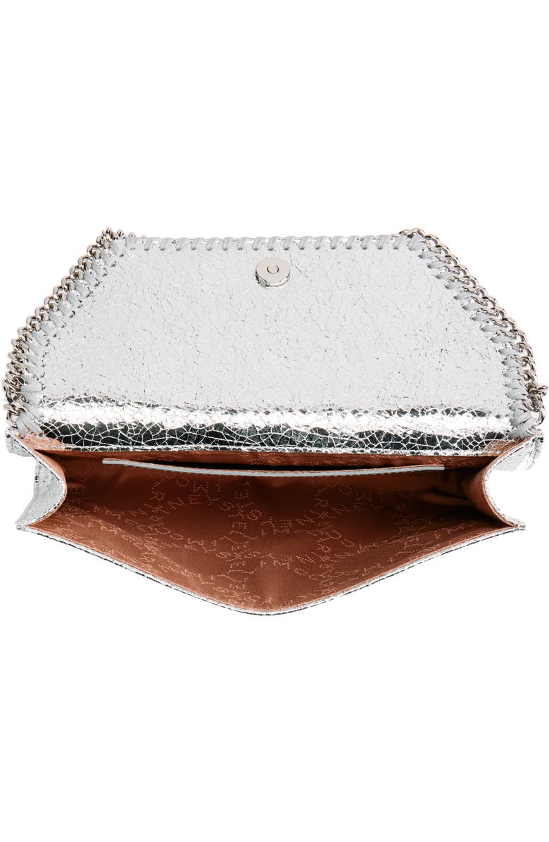 Stella McCartney Falabella Crinkle Metallic Faux Leather Wallet on Chain, Alternate, color, Silver