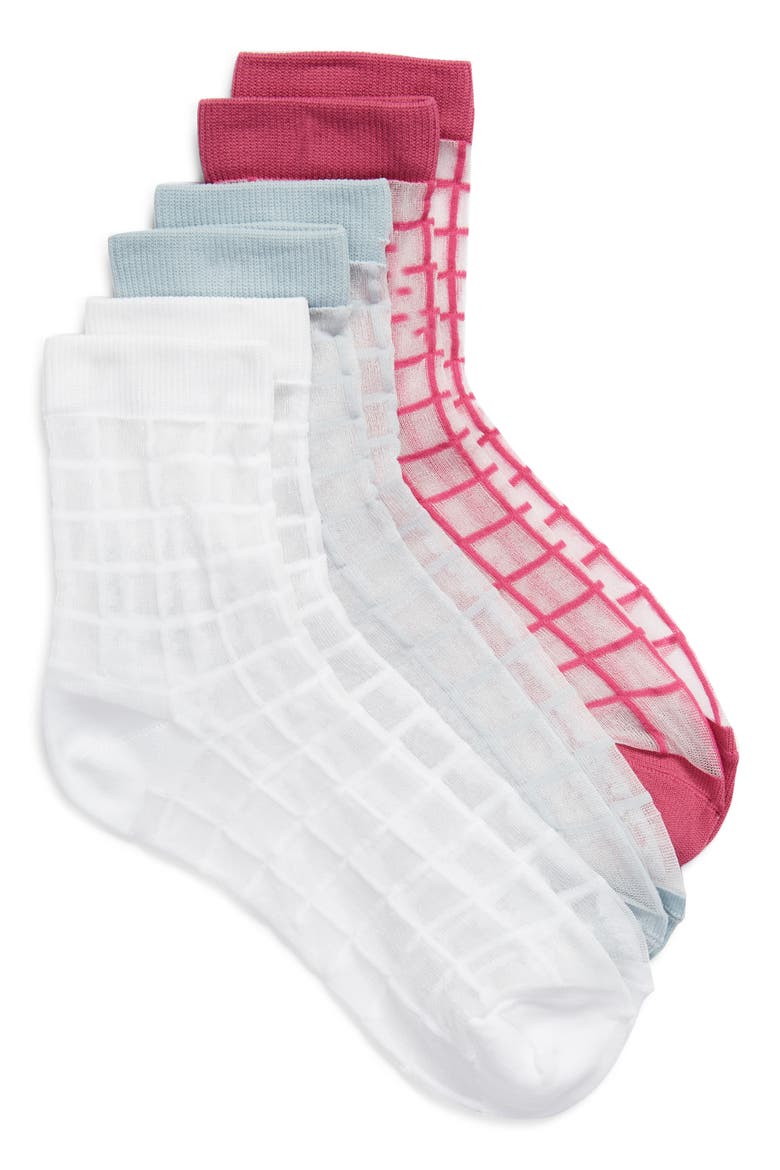 Assorted 3-Pack Sheer Ankle Socks, Main, color, PINK MALAGA MULTI