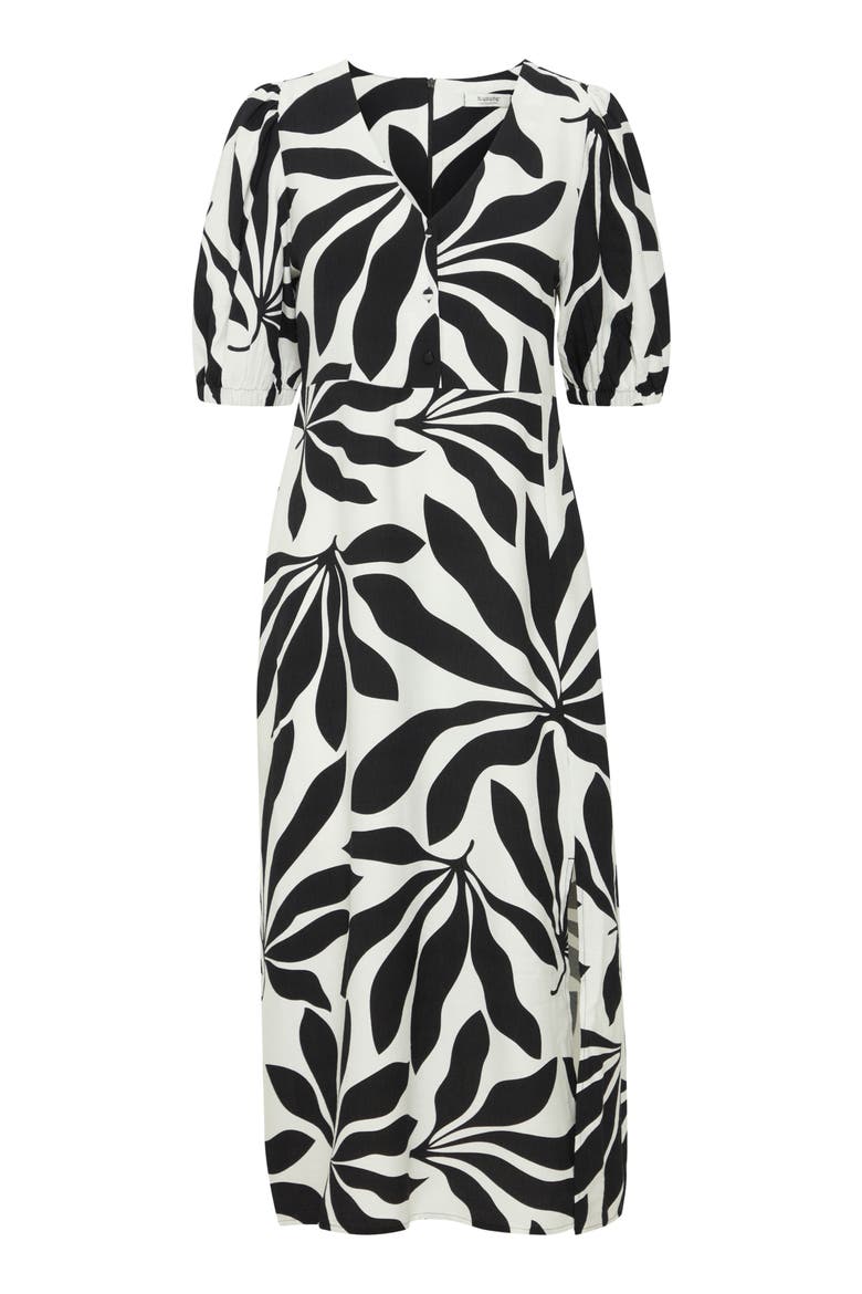 Palms Printed Midi Dress, Alternate, color, BLACK PALMS MIX