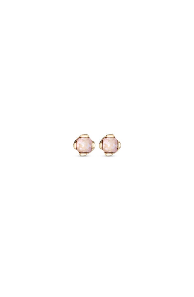 UNODE50 18k gold plated metal alloy earring with small faceted crystal in pink color, Main, color, Gold