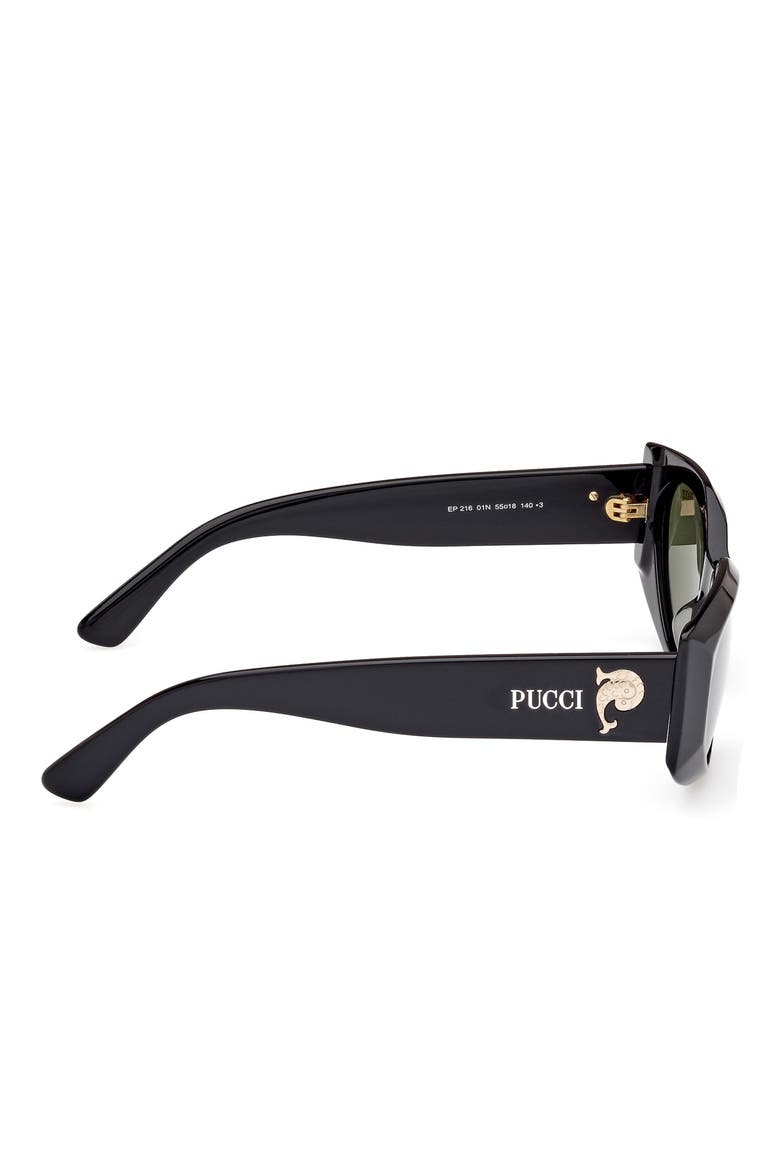 Geometric 55mm Sunglasses, Alternate, color, SHINY BLACK / GREEN
