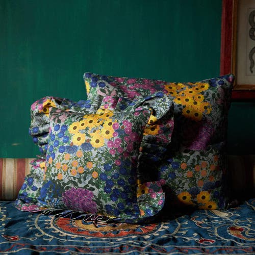 Sophie Williamson Design Ruffled Pillow Cover Pré Fleuri In Blue