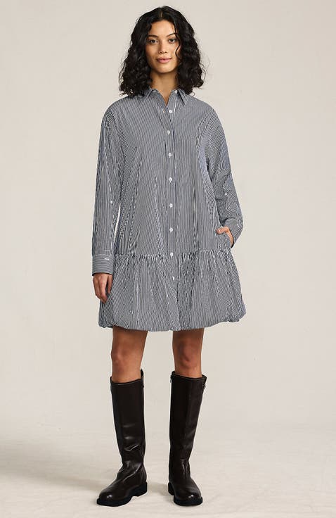 Flounce Button Front Shirt Dress