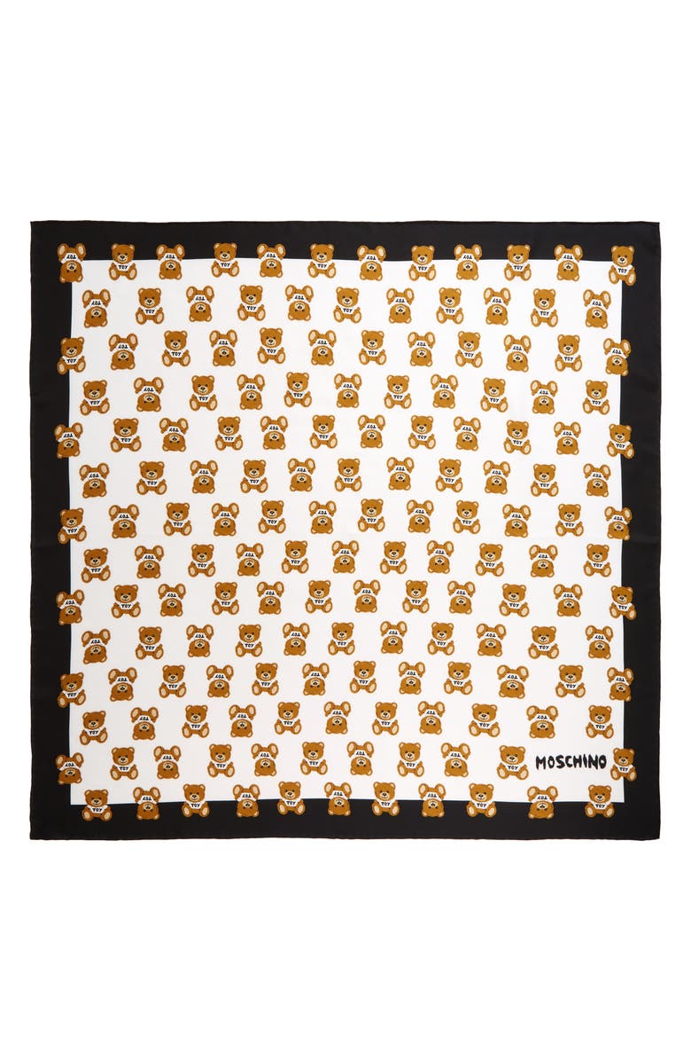 Moschino Mini Bear Print Square Silk Scarf, Main, color, 