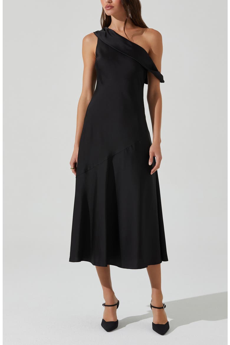 Orissa One-Shoulder Satin Midi Dress, Alternate, color, BLACK