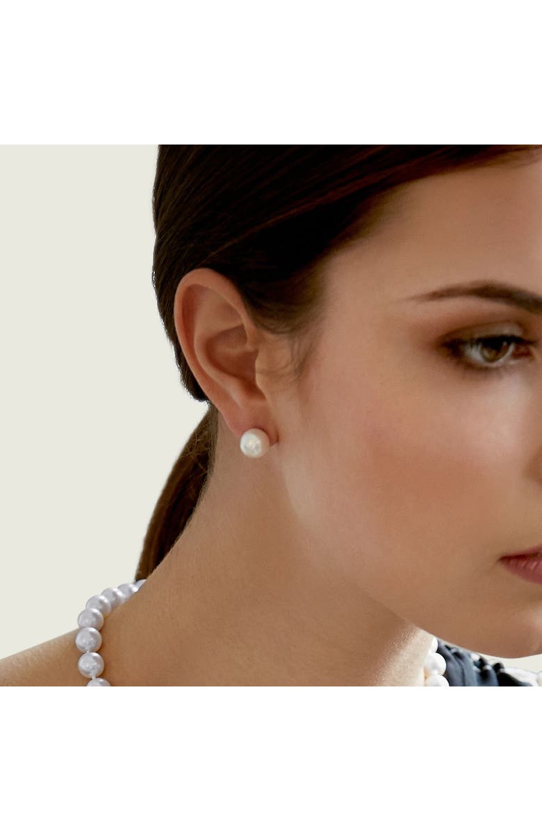 The Pearl Source Akoya Round Pearl Stud Earrings 9-9.5mm, Alternate, color, White Pearl - Yellow Gold