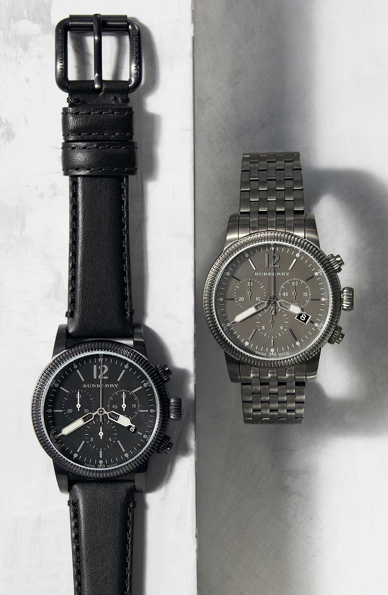 Burberry Round Leather Strap Watch, 42mm, Alternate, color, 