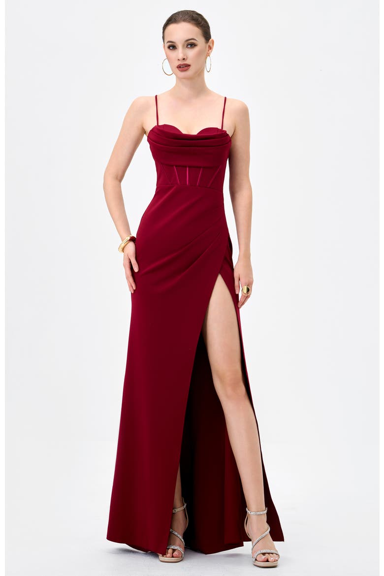 Sloanne High Split Maxi, Main, color, DEEP RED