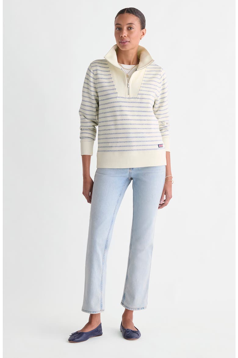 Striped Quarter-Zip Pullover, Alternate, color, MARSHMALLOW/ NAVY