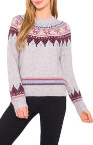 CeCe Bow Fair Isle Ribbon Detail Crewneck Sweater