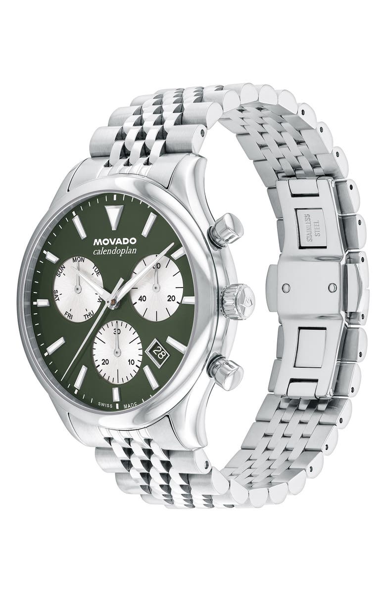 Movado Calendoplan Chronograph Bracelet Watch, 43mm, Alternate, color, Green