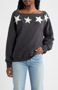 Vinyl Icons Star Appliqué Off the Shoulder Sweatshirt