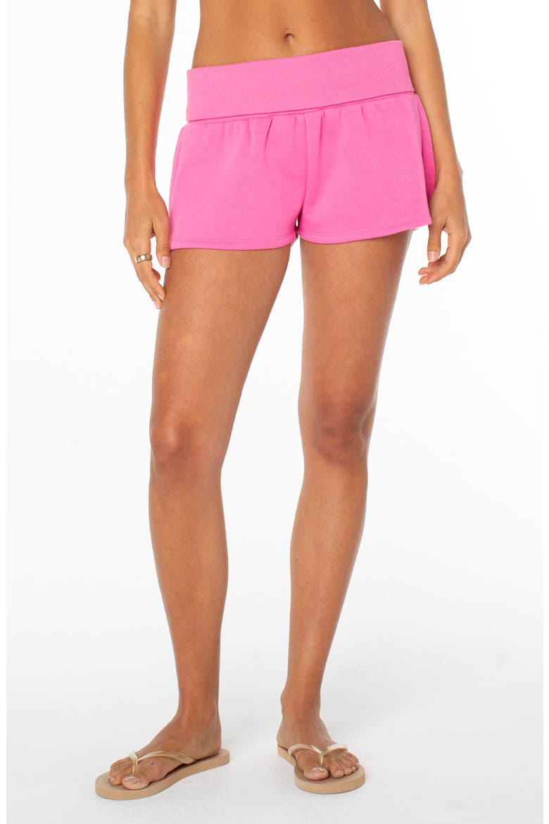 Sunday Foldover Waist Shorts, Main, color, SHOCKING PINK