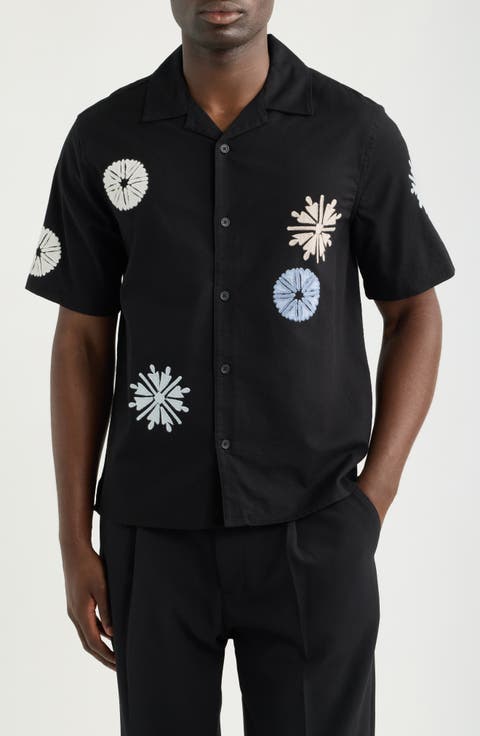 Didicot Medallion Appliqué Cotton & Linen Camp Shirt