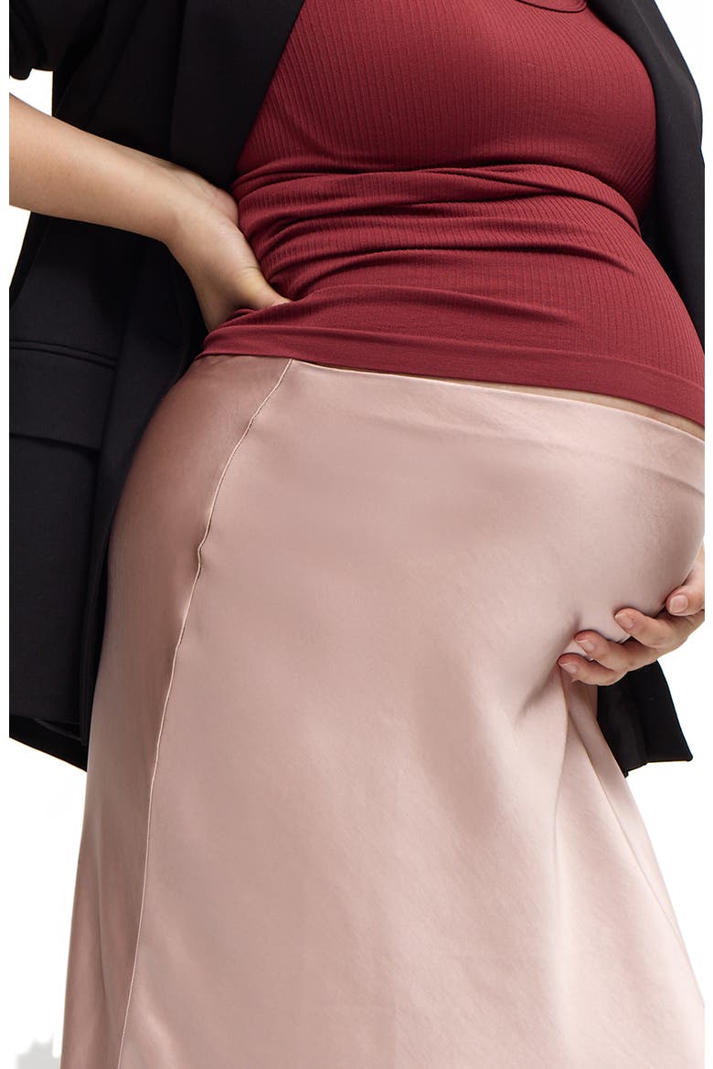 Maternity Satin Bias Skirt, Alternate, color, Dusty Rose
