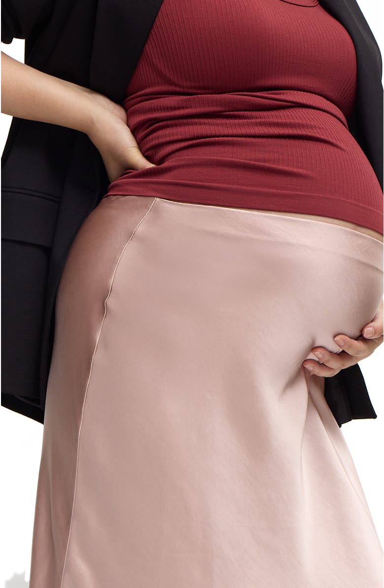Ingrid & Isabel Maternity Satin Bias Skirt, Alternate, color, Dusty Rose