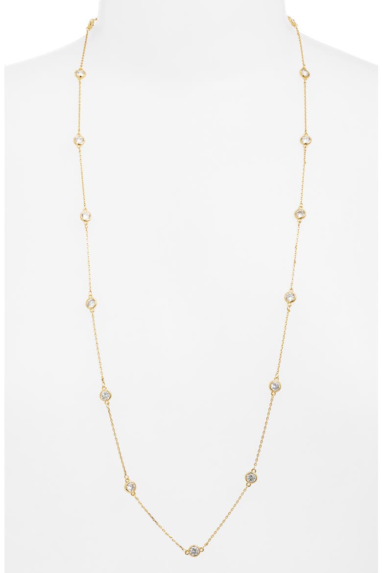 Bezel Cubic Zirconia Station Long Necklace, Alternate, color, CLEAR- GOLD