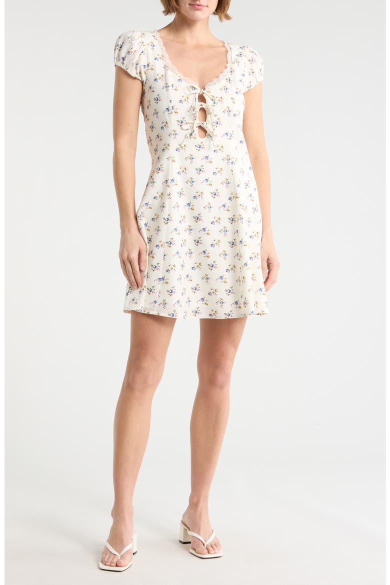 Linen Blend Minidress, Main, color, IVORY DITSY