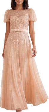Needle & Thread Sequin Cascade Bow Short Sleeve Gown