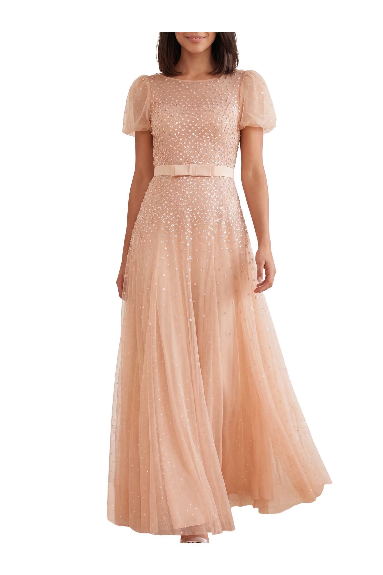 Short Syringes Needle & Thread Sequin Cascade Bow Short Sleeve Gown (Women) | Nordstrom