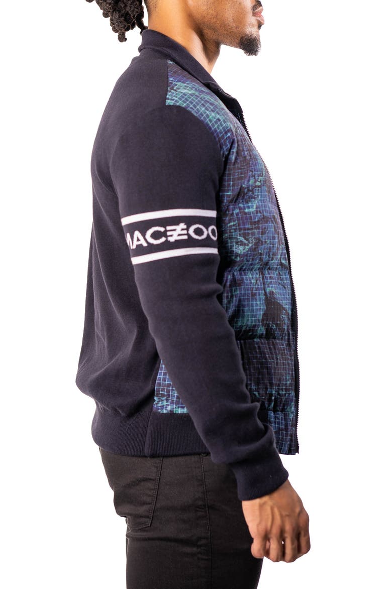 Oceanography Mixed Media Insulated Bomber Jacket, Alternate, color, BLUE