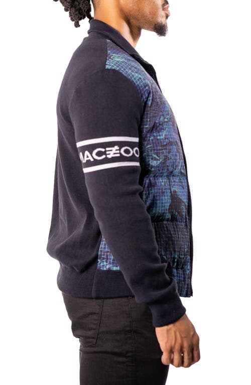 Maceoo Oceanography Mixed Media Insulated Bomber Jacket In Blue