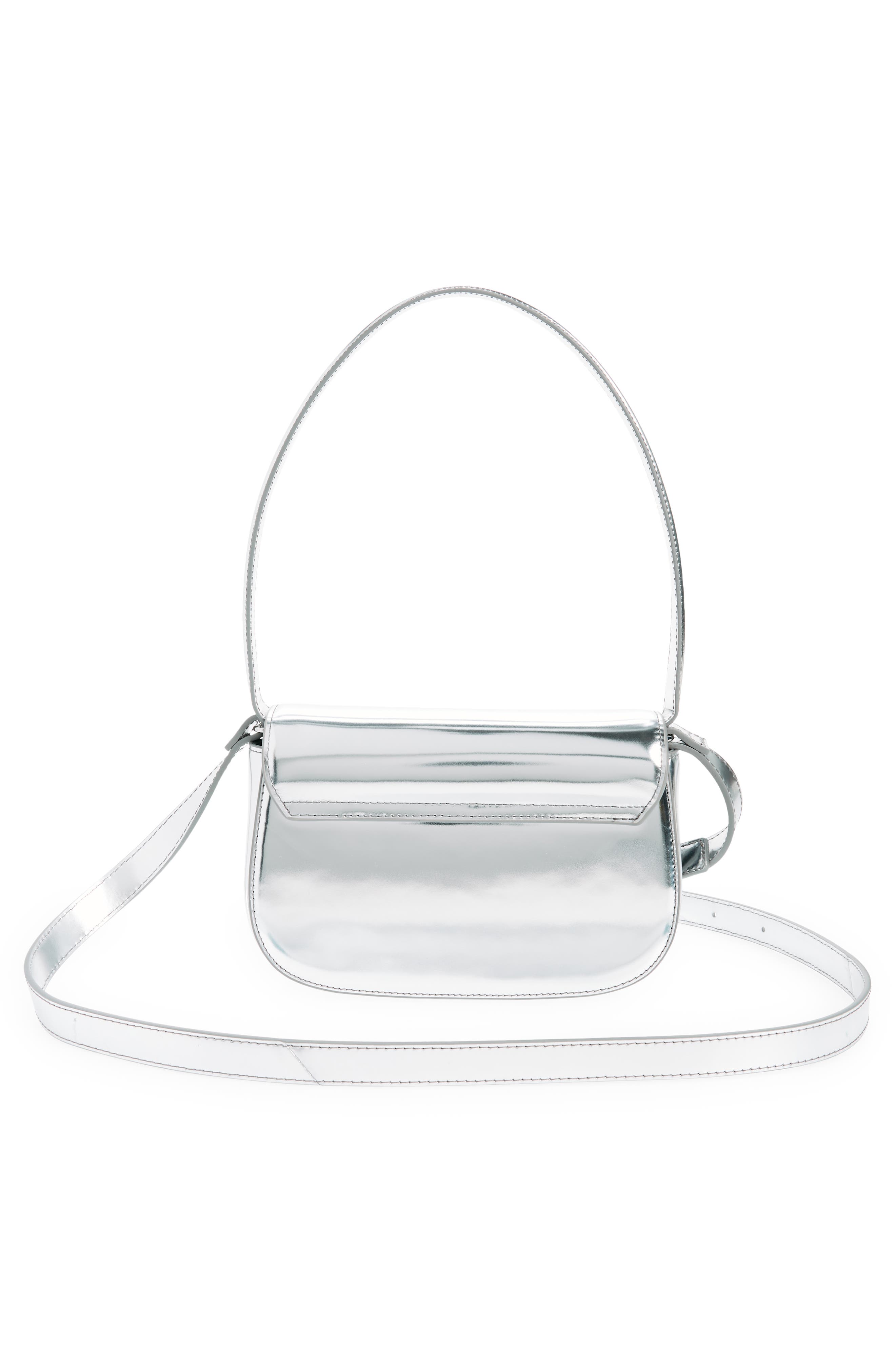 DIESEL<sup>®</sup> 1Dr Logo Metallic Leather Handbag, Alternate, color, Silver