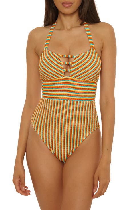 Ocean Wave Stripe Seersucker One-Piece Swimsuit