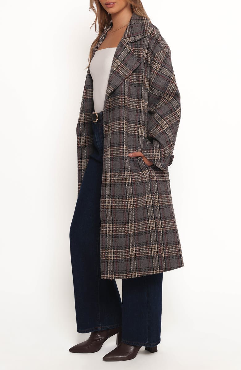Petal & Pup Torie Belted Plaid Coat, Alternate, color, Grey Check