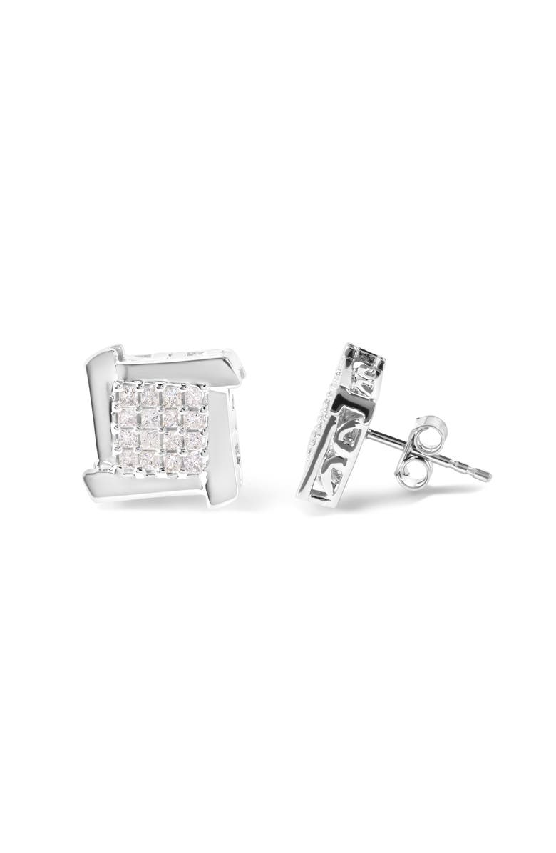 Haus of Brilliance 10K White Gold 1/2 Cttw Composite Princess Diamond Square and Swirl Stud Earrings, Alternate, color, White